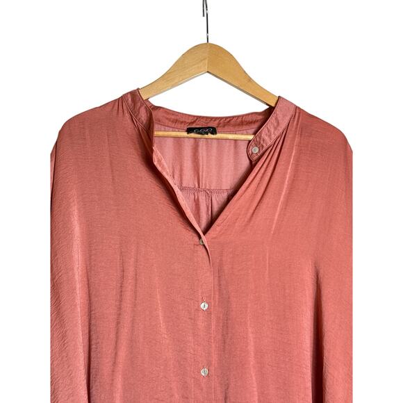 GiGio Women's Oversized Loose Fit Button Down Top Hi-Low Hem Size L Rose - Picture 4 of 8